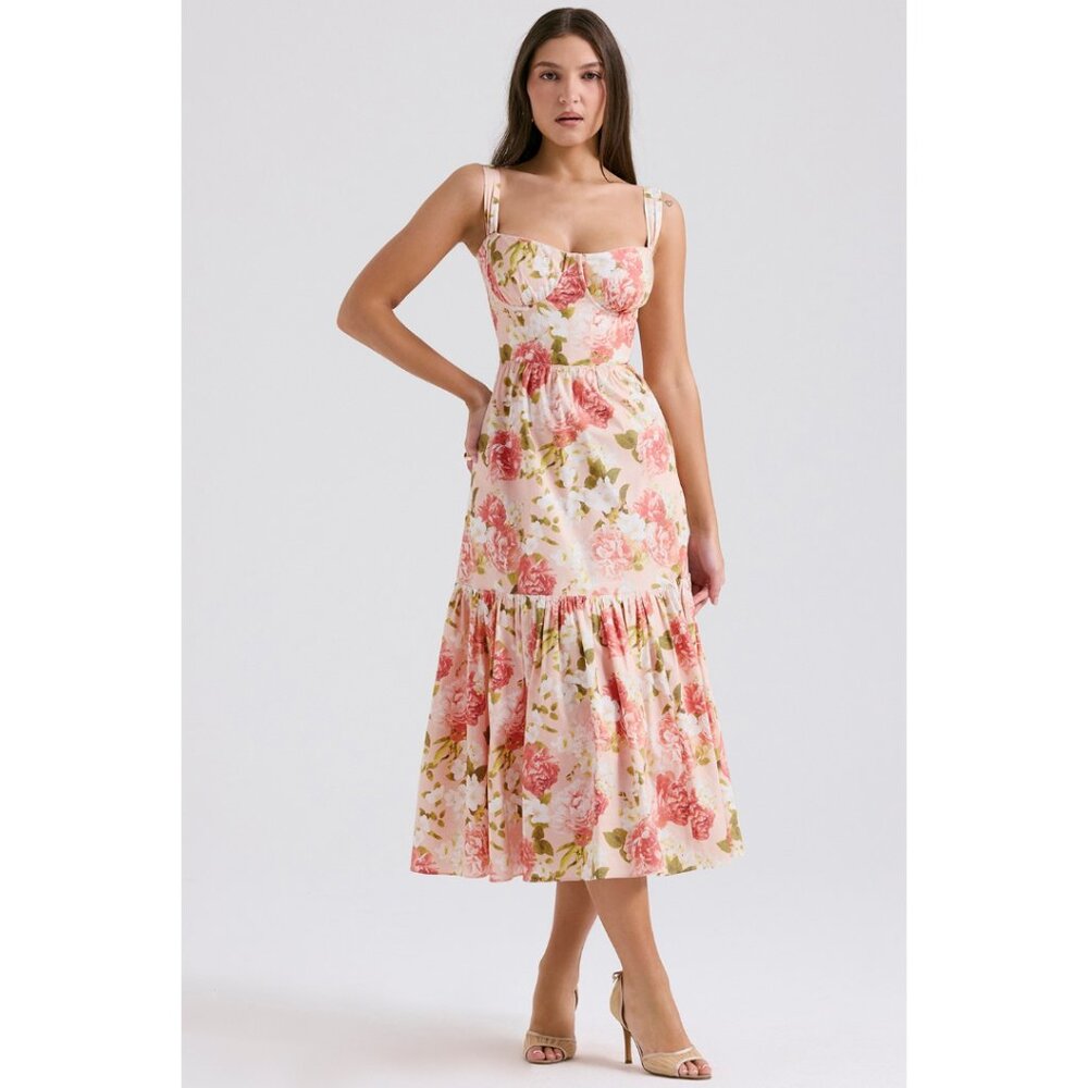 House of CB Pink and Green Floral Midi Dress